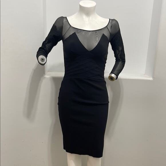 La Petite Robe Chiara Boni Couture Black Bodycon Dress Sheer Mesh Neckline 46 - Picture 1 of 13